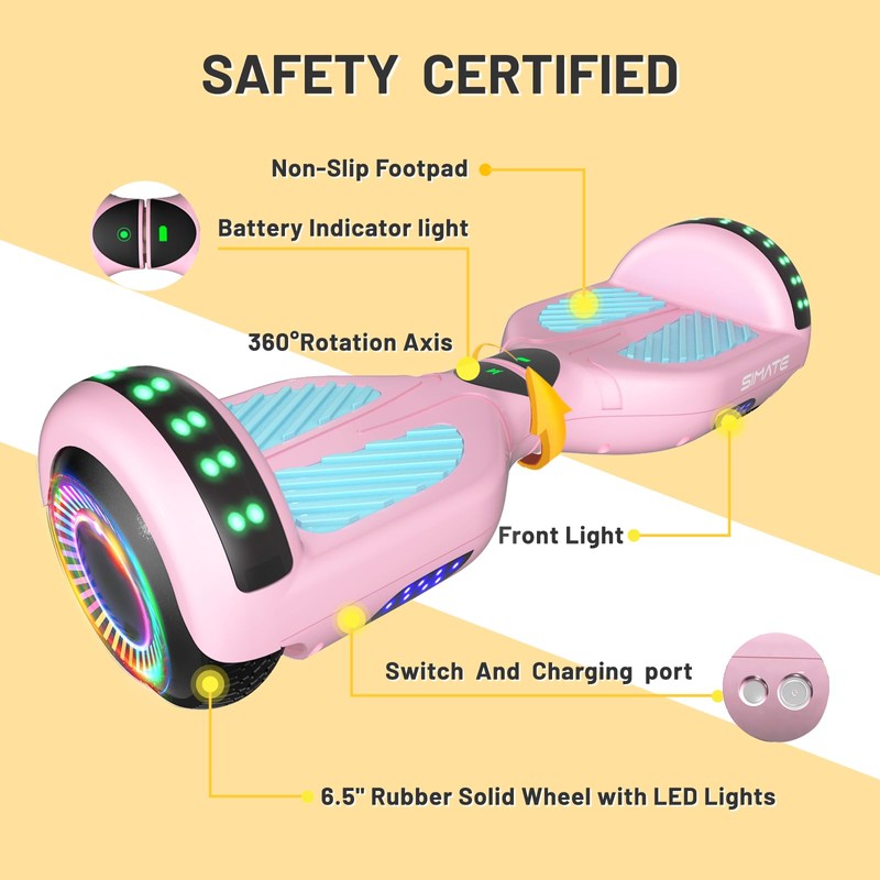 SIMATE Hoverboard, Bluetooth All Terrain Hover Boards with LED Lights