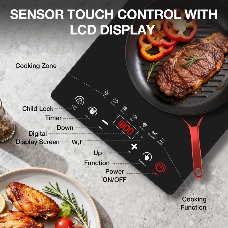 Portable Electric Cooktop GTKZW, 1800W Single Stove Burner Hot Plate