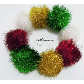 PETFAVORITES Bushy Sparkle Ball Cat Toy, Interactive Glitter Pom Pom Cat Toy Balls for Kittens, 12 Pack.