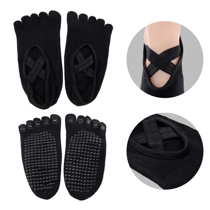 2Pairs Non Slip Yoga 5 Toe Socks Set Women Full