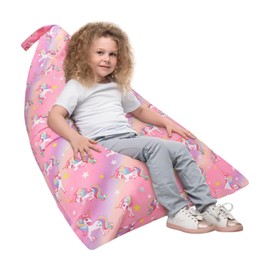 decalsweet Storage Bean Bag Children Foldable Extra Large Toy Stuffed Toy Storage for Girls Boys Bean Bag Chair Cover for Storage Children's Room Colour Gradient Unicorn (Bag Only)