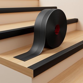 INMOZATA Stair Edge Trim, 10FT Vinyl Anti-Slip Stair Nosing, Waterproof & Self-Adhesive Stair Edge Protector for Indoor & Outdoor Safety, Black