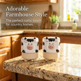 The Bridge Collection Ceramic Cow Salt and Pepper Shakers-Farmhouse Style Dining Room Decor for Country Homes