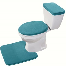 Madeals Memory Foam Toilet Mat and lid Cover Set with Toilet Tank Cover 3 Piece Toilet Set Teal