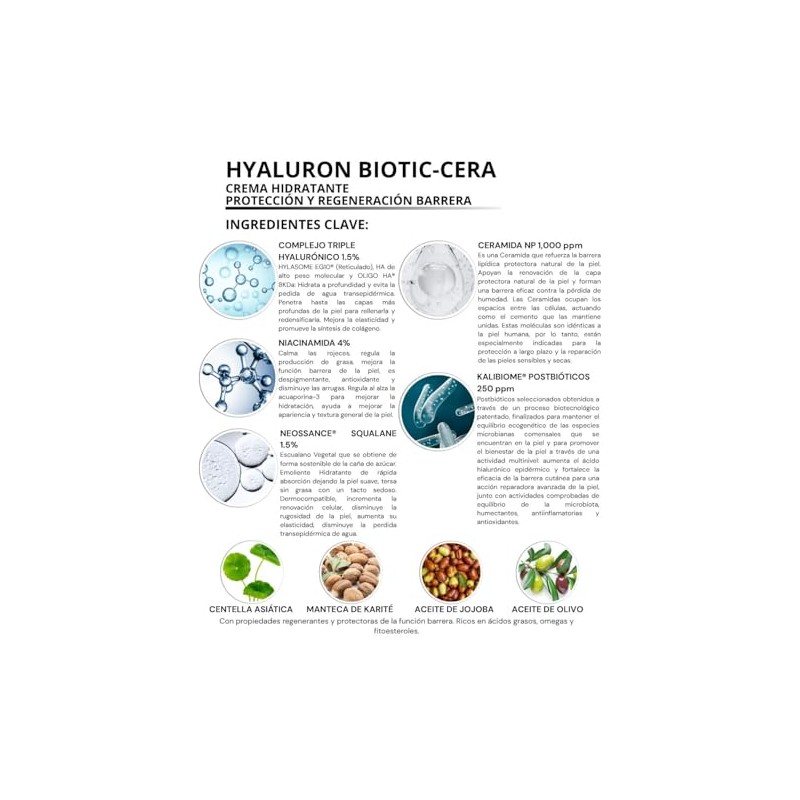 Hyaluron Biotic Cera Crema Hidratante Facial Protección Regeneración Función Barrera