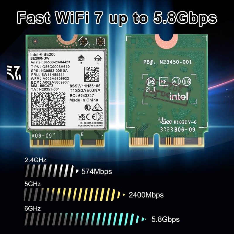 WiFi 7 BE200NGW WiFi Card, 8774Mbps Bluetooth 5.4 Tri-Band Mu-MiMO