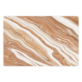 Lunarable Marble Pet Mat for Food and Water, Wavy Colored Fluid Earthen Toned Unusual Classic Retro Print, Non-Slip Rubber Mat for Dogs and Cats, 18" X 12", Cinnamon Cream