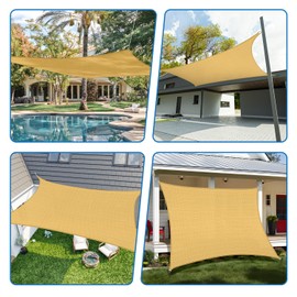 TANG Sun Shade Sail 14'x16' Sand Rectangle Sunshade Cloth UV Block Permeable Sail for Outdoor Patio Garden Pergola Gazebo Deck
