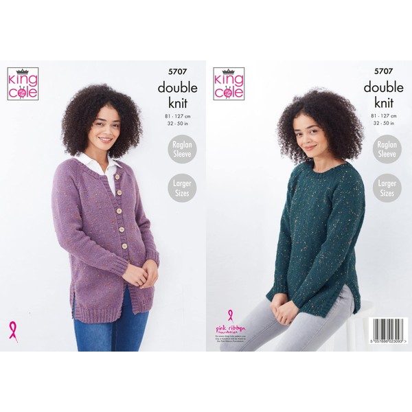 King Cole 5707 Knitting Pattern Womens Cardigan and Sweater in Big Value Tweed DK, Multi, 32'' - 50''