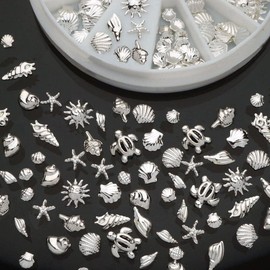 120Pcs/Pack Sliver Nail Art Decorations Mini Ocean Accessories Nail Art Rhinestones Silver Shell Conch Nail Charms Manicure Decor DIY Nail Decoration for Beauty and Personal Care