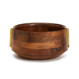 Two's Company Milo Mango Wood Serving Bowl W/Brass Accent