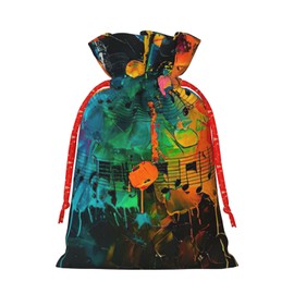 YKJJFVZ Colorful Music Notes Print Versatile Drawstring Christmas Gift Bags,Burlap Material,Xmas Wrapping Bags,Candy Bags