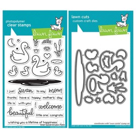 Lawn Fawn Swan Soiree 4”x6” Clear Stamp Set and Coordinating Custom Craft Die Set (LF2219, LF2220), Bundle of 2 Items