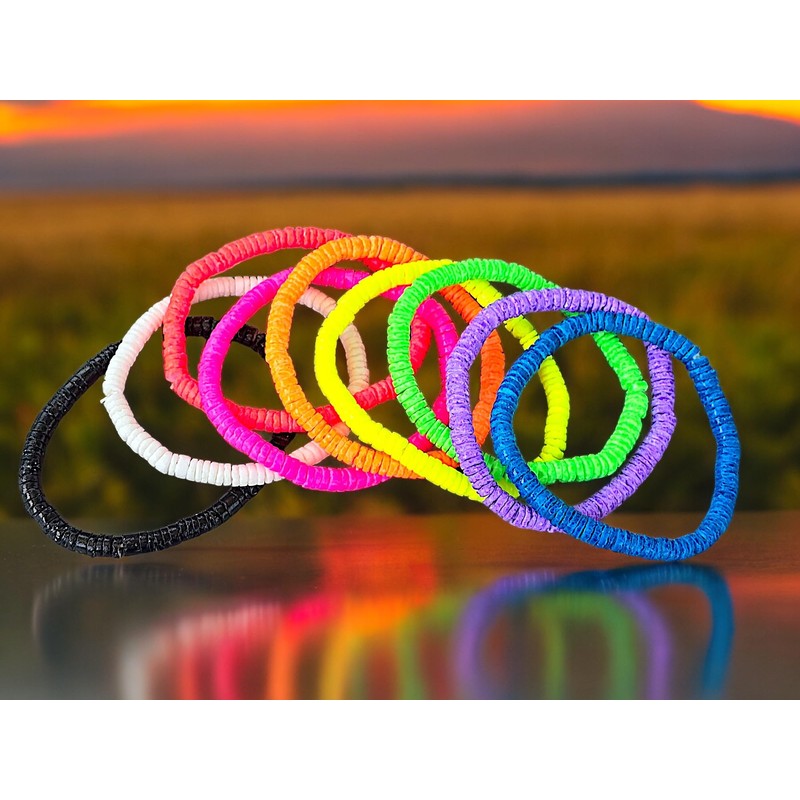 BlueRica Stretch Puka Shell Bracelet (Neon Yellow)