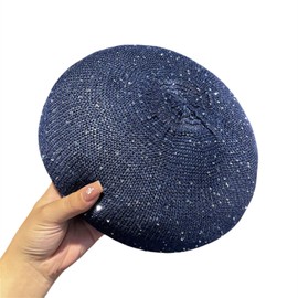 RUNQIU Beret Spring/Summer, Women's Summer Beret, Breathable, Small Face Effect, French with Small Glitter Sequins, Cool, Light, Painter's Hat, Adjustable Size, blue (navy blue), 56 to 58 cm