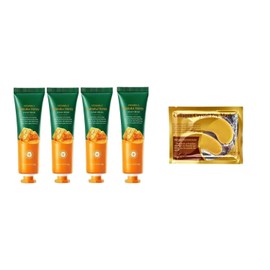 Kit 4 Cremas De Manos Extracto De Miel + 1 Par De Mascarilla De Colageno Para Ojos Con Base De Oro, Aclara Regenera Antiedad Con Vitamina E, 4 Unidades De 30G, 120G,Elimina Ojeras Y Líneas Finas, Reducir Las Bolsas De Los Ojos