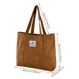 Azonelife Women's Corduroy Bag, Shoulder Bag, Large Capacity Tote Bag, Corduroy Bag, Shopper Bag, Fabric Bags, Tote Bag for School, Work, Travel, Shopping, dark brown