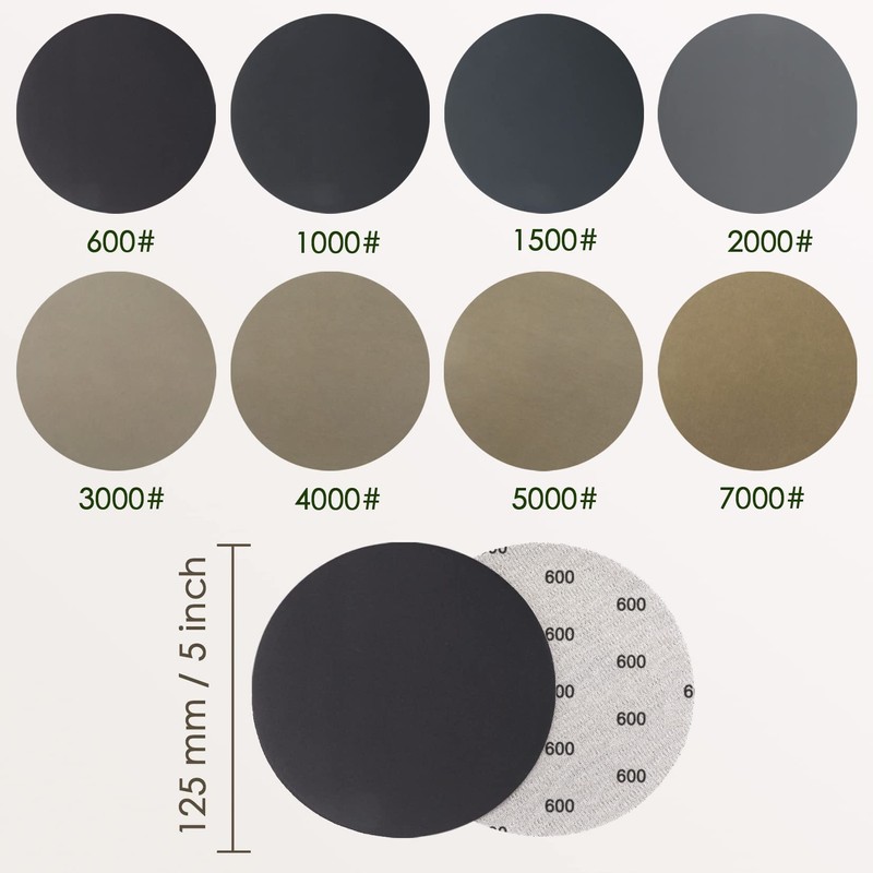 32PCS 125mm Round Sanding Discs, Hook and Loop 600/1000/1500/2000/3000/4000/5000/7000 Mixed