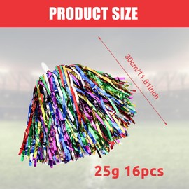 Pack of 16 Cheerleader Pompoms, Cheerleading Pom Poms with Handles, Hand Flowers Metal Foil Cheers Ball, Cheer Poms, Cheerleading Pompoms for Sports Events, Ball Games, Dances, Carnival Parties