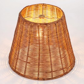 Kittmip 1 Pack Natural Rattan Spider Boho Lamp Shade Handwoven Indonesian Rattan, Large Wicker Woven Lampshade for Table & Floor, Boho Decor (5.9" Top × 9.8" Bottom × 7.9" Slant,Frustum Shape)