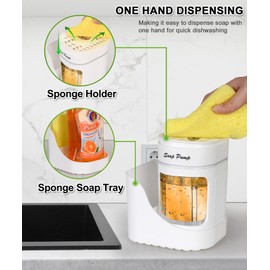 Kitchen Dish Soap Dispenser with Sponge Holder, 3-in-1 Countertop Dishwashing Soap Pump Dispenser Set for Kitchen Sink, Useful Kitchen Gadgets - White