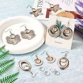 PandaHall Earring Wire Hooks Empty Bezel Flat Round Oval Dangle Earrings with 12 Glass Dome Cabochons for Jewelry Making 12 Pieces