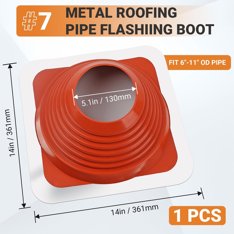 Metal Roof Pipe Flashing Boot: #7 Silicone High-Temp Flexible Roof
