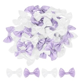 sourcing map 50pcs White & Purple Bow Ties 1.5" x 1" Mini Bowknot for Crafting Little Satin Bow Bulk for DIY Sewing Scrapbooking Wedding Gift Present Home Decoration