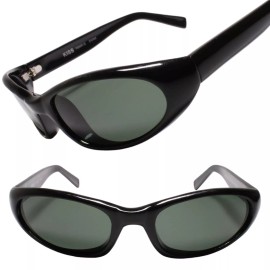 Kiss Genuine Vintage 80s 90s Style Mens Womens Green Oval Lens Black Sunglasses