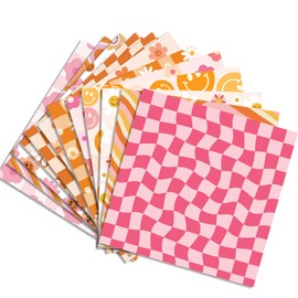 24 Pcs Boho Daisy Face Checkered Gift Scrapbook Paper Pad, Retro Groovy Checkered Double-Sided Paper for DIY Decorations & Cardmaking