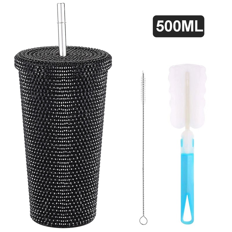 500ml Water Bottle Stainless Steel Rhinestone Decoration Vacuum Water Cup