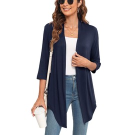 Veryoung Womens Tie Front Navy Blue Cardigan Plus Size 3/4 Length Sleeve Thin Knitted Light Weight Summer Cardigans Trendy Cute Sweaters for Women,XXL