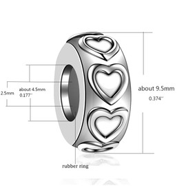 Globalwin Jewellery 2pcs 925 Sterling Silver Rubber Spacer Stopper Bead Charm for Women Bracelets DIY, Silver
