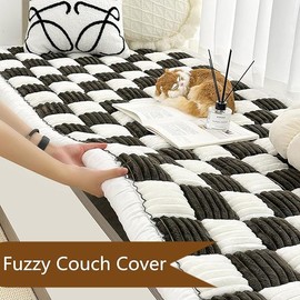ZHISHIGUO VISTABLUE Fuzzy Couch Covers for Pets, Couch Protector for Dogs Garden Chic Cotton Protective Couch Cover, Pet Mat Bed Couch Cover (Black, 27.6 x 70.9in)