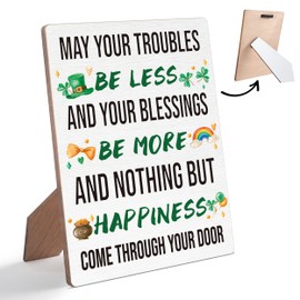 St Patricks Day Wooden Table Sign, May Your Troubles Be Less, 5 x 7 Inch Irish Home Wall Decor, Shamrock Sign, St Patricks Day Decor for Home Office Bedroom - DF01