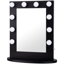 Tangkula Hollywood Makeup Vanity Mirror W/Light Tabletops Lighted Mirror Dimmer LED Illuminated Cosmetic Mirror W/LED Dimmable Bulbs (Black - Oval)