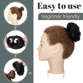 Hairro Hair Bun Hair Piece Human Hair Real Hair Scrunchies Updo Hairpieces For Women Remy Donot Elegant Chignon with Stretchy Elastic Rubber Band 1PC 23g #1B Natural Black