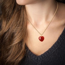COAI Women's Heart Pendant Necklace with Gold Chain Crystal Chain for Women, Stone, Carnelian