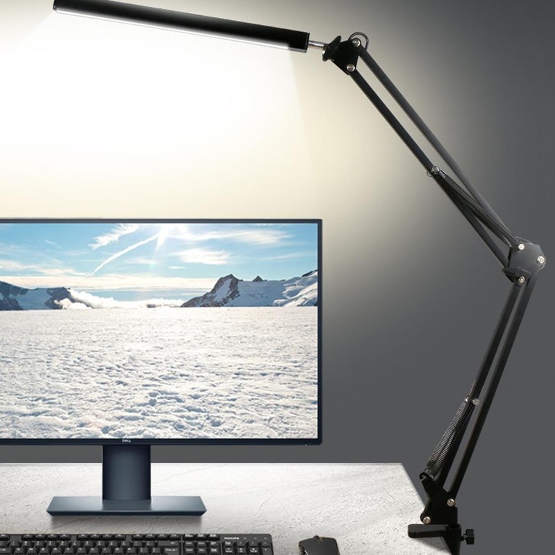 Adjustable LED Desk Lamp Reading Light with Clamp Metal Swing