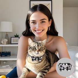 BRT Bearingshui Cat Collars Breakaway with Bow Bell, 8 Pack Kitten Collar Plaid Cat Collar, Adjustable Cute Plaid Safety Kitty Collars for Birthday Pet Party Supplies