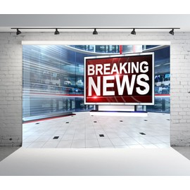 BELECO 7x5ft Fabric News Broadcast Hall Backdrop Studio TV Breaking News Backdrop News Room Broadcasting Background Program Record News Report Business Study Backdrop Newsman Kids Portrait Photo Props