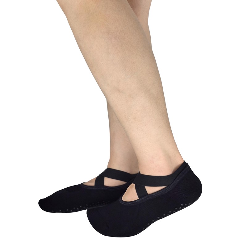 Toes&Feet 2-Pack Black Padded Cushion Barre Yoga Pilates Socks with