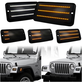 KEEGTBOX Smoked Lens Switchback White DRL Amber Sequential Flash Turn Signal Lights Compatible with Jeep Wrangler TJ 1997-2006 Front Bumper Daytime Running Light Amber Turn Signal Indicator Lamp