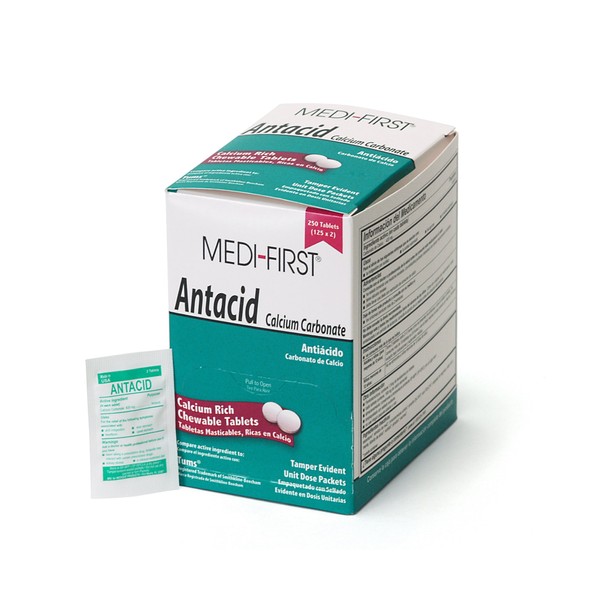 Medi-First 80248 Chewable Mint Antacid Tablets, 2 Count (Pack of 125)