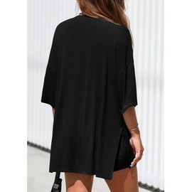 KIRUNDO 2 Piece Sets for Women Summer Lounge Sets Casual Oversized Tshirts Shorts Matching Airport Travel Outfit Postpartum(Black, Medium)