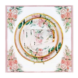 Boosolo Floral Party Supplies paper plates and Napkins Sets for 24 Guest-Include Floral Disposable Paper Plates,Cups,Napkin forr Bridal Shower,Birthday,Wedding,Bachelorette party Supplies