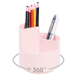 Mardatt Pink Cute Rotating Pen Holder, Round 360-Degree Spinning Desk Organizers with 3 Separate Slots, Colored Pencil Holder Desktop Stationery Storage Pencil Cup for Home Office Classroom