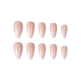 JUSTOTRY Pack of 24 Nude Nails for Gluing, Short, Gradient Almond Press On Nails Pattern, Glossy Oval Artificial Nails, Fake Nails, Medium, French Fingernails, Artificial Nails for Women