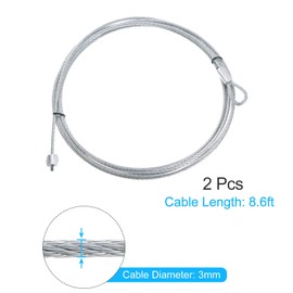 sourcing map 2 Pieces 8.6 Feet 2 Metres Garage Door Cable 3mm Diameter Torsion Spring Wire Cable Galvanised Steel