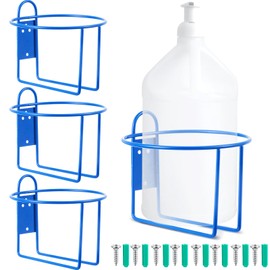 Hicarer 4 Pcs One Gallon Jug Storage Rack Wall Mounted Heavy Duty Steel Wall Rack for 1 Gallon Bottle Round Water Jug Holder with Hardware Hand Sanitizer 6-3/4" W x 5" H x 6-1/2" D (Blue)